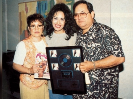 Marcella Samora with her husband Abraham Quintanilla and Selena Quintanilla